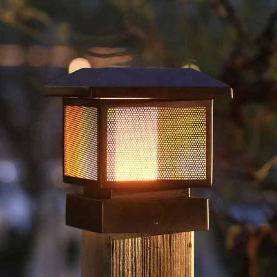  72 SMDs flicker flame gate pillar garden solar post top led lights fence cap