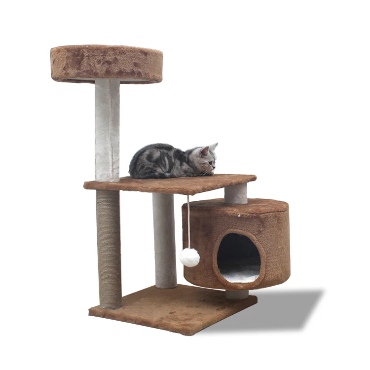 Factory Custom Wholesale Cat Climb Tree short plush Scratching Post Wooden Big House Tower