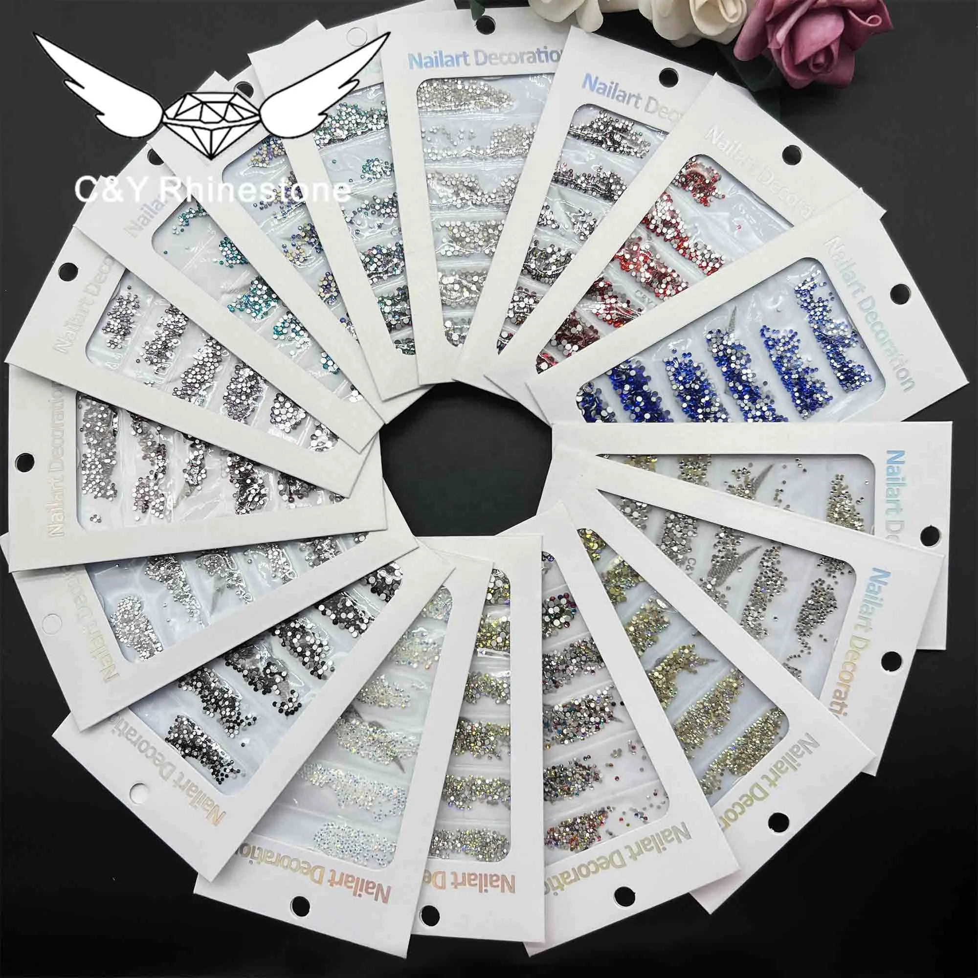 CY Mix Rhinestones For Nails Glass Rhinestones Flat Back Non Hotfix Nail Art Rhinestones Wholesale