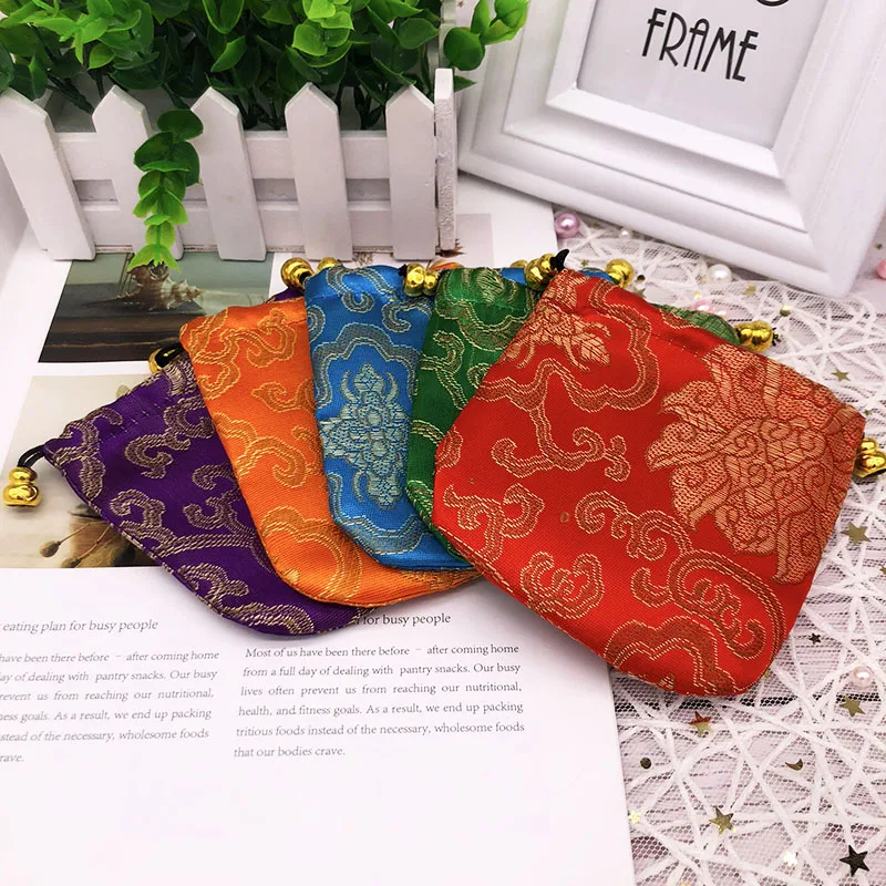 Chinese style silk brocade embroidered jewelry bag coin Purses gift bag zipper pocket