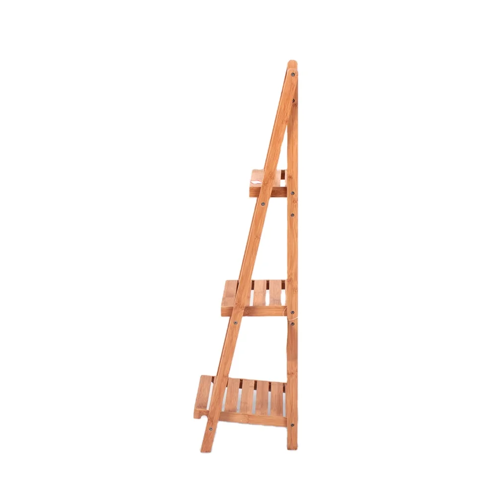 Good Quality Three Tier Flower Rack Standing Wooden Bamboo Plant Display