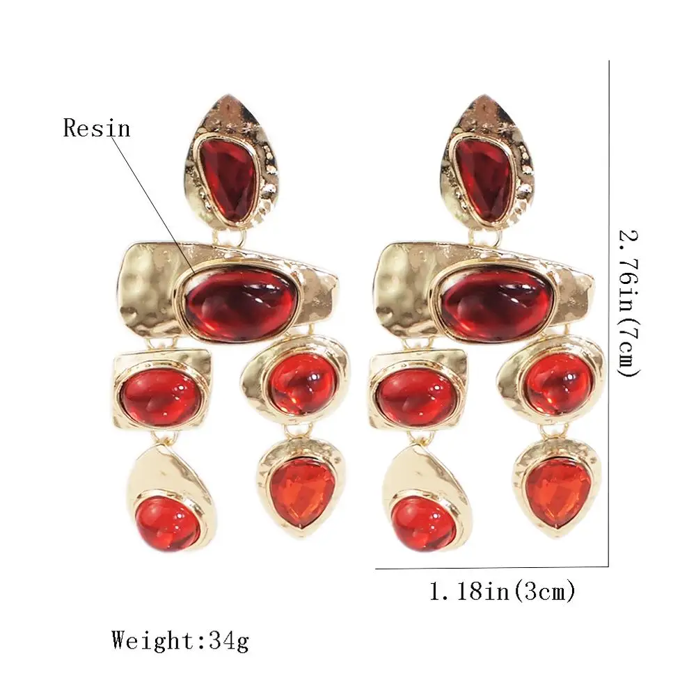 Fashion jewelry women brands natural gemstone diamond geometric dangle statement drop earrings gold statement earrings