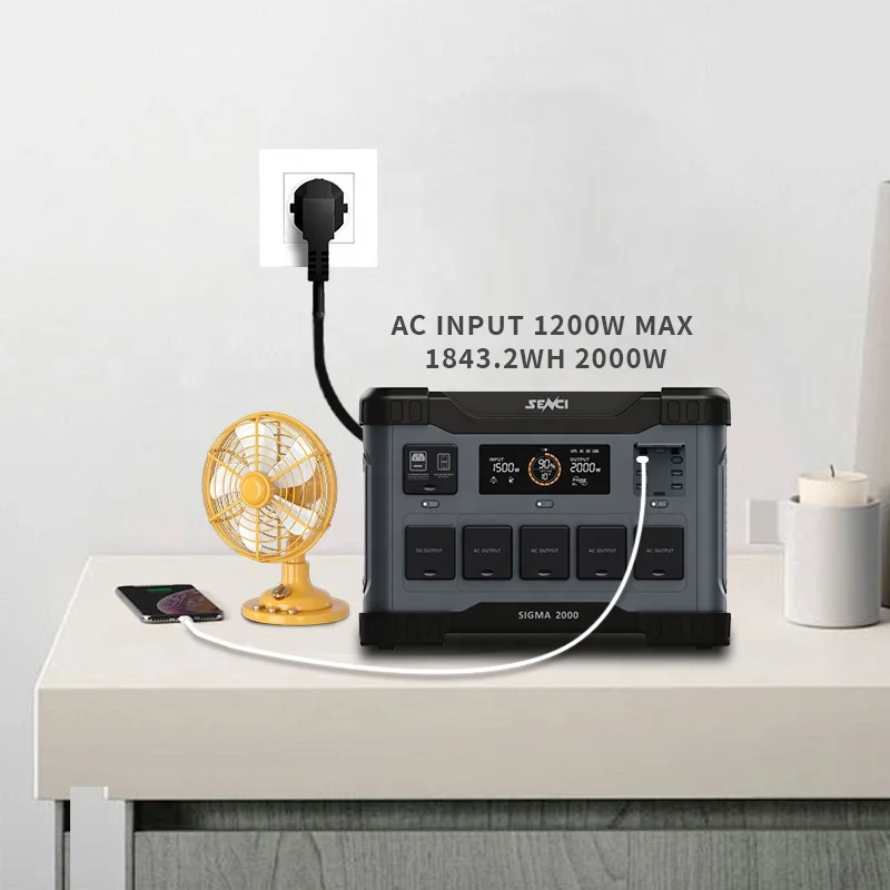 Senci 2kw 1.8kwh LIFEPO4 Battery wireless charging portable power station 2000w portable solar generator with output Ports