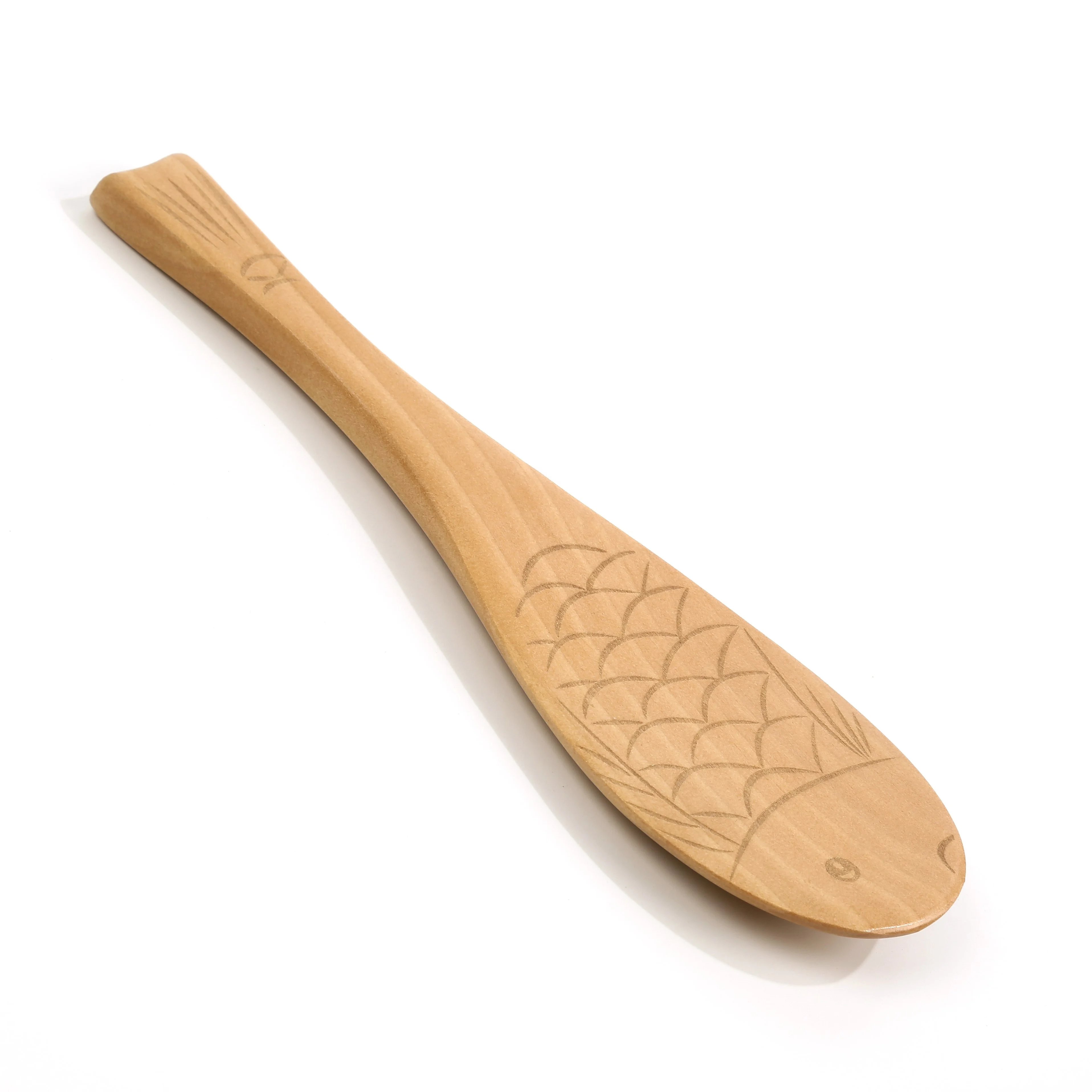 
Factory direct sale kitchen cooking tool wooden lacquered flat fish spoon 