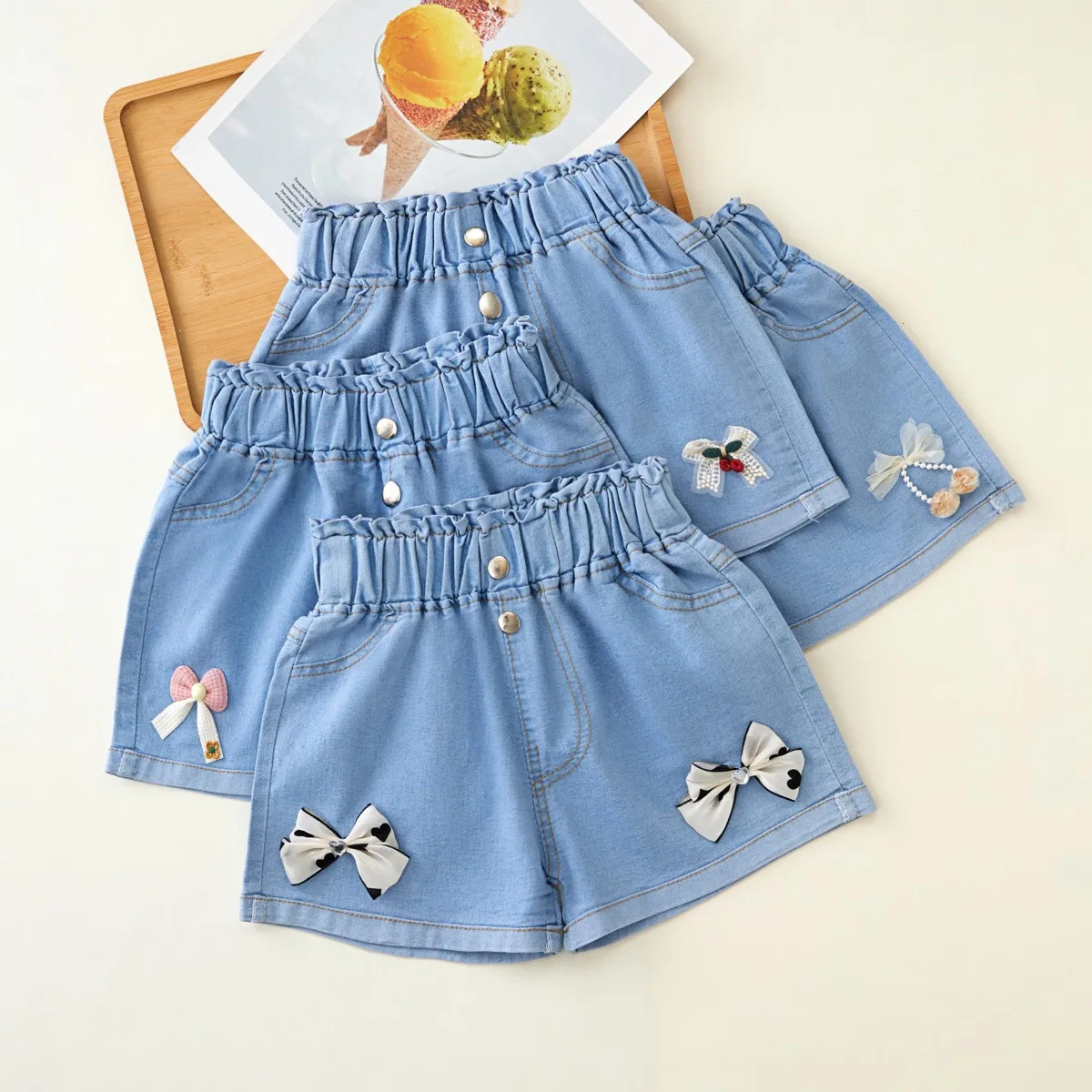 Girls Jeans Short Casual Pants Baby Girl Jean Denim Shorts Elastic Waist in Stock