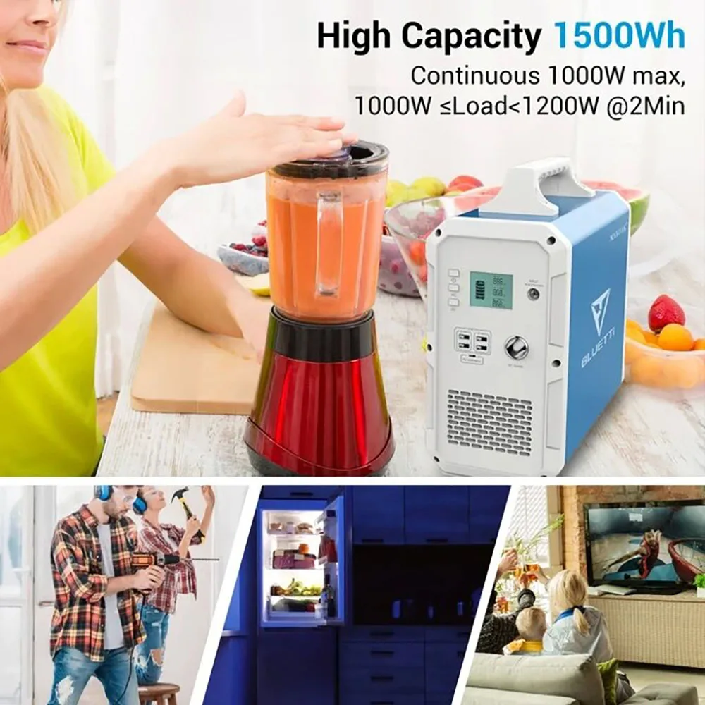 Bluetti 1500Wh Solar Solution Outdoor Power Backup Generator Portable 1000 Watt Solar Power Station