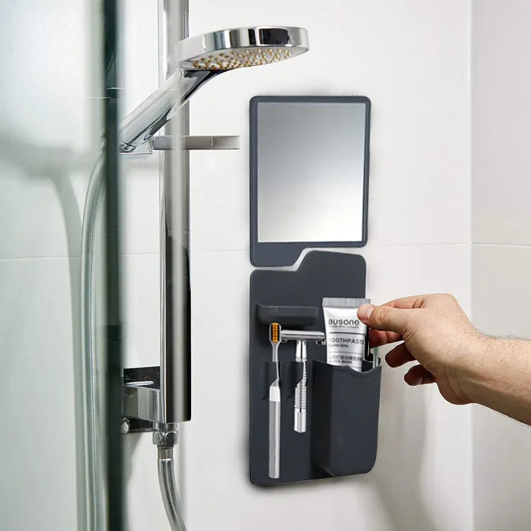 Bathroom Toothbrush Holder Toothpaste Holder Stand,Silicone makeup mirror Waterproof Anti-fog Mirror