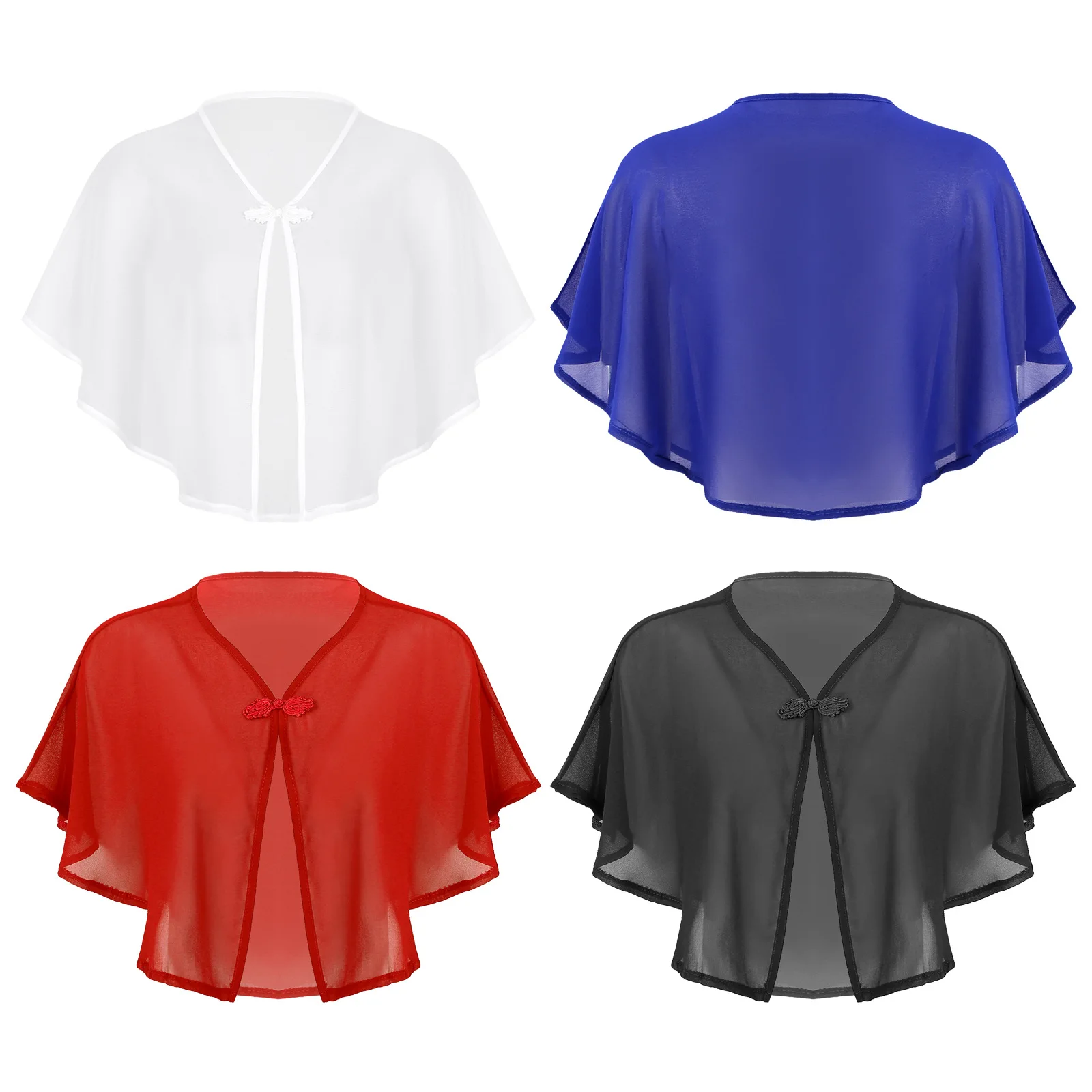 2022 plate buckle chiffon shawl wedding round neck edging front split small cape sunscreen shirt air conditioning fan Europe and