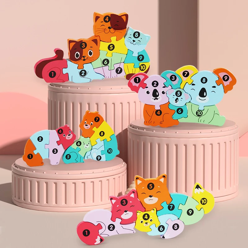 cpc best popular animals with numbers wooden jigsaw puzzle childrens gift puzzle educational toys for children