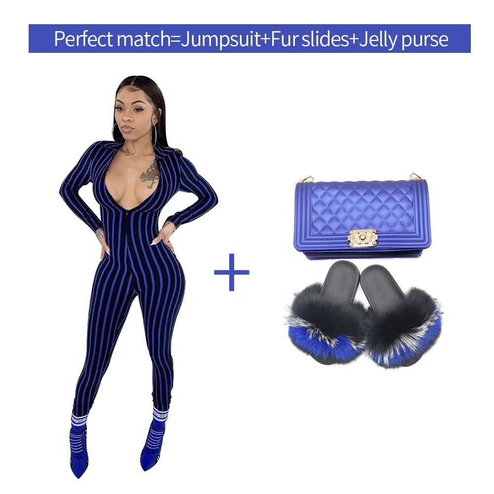 Новое поступление, Модные Недорогие удобные Разноцветные полосатые женские комбинезоны, меховые тапочки с кошельком