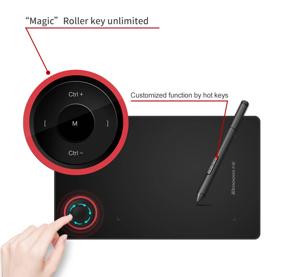 10moons G50  Signature Pad Illustrator Graphic Tablet With Roller Key