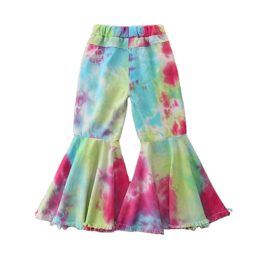 
Fashion Colorful Distressed Bell-bottoms Fashion Toddler Girl Tie-Dyed Flared Jeans for 2-6T 