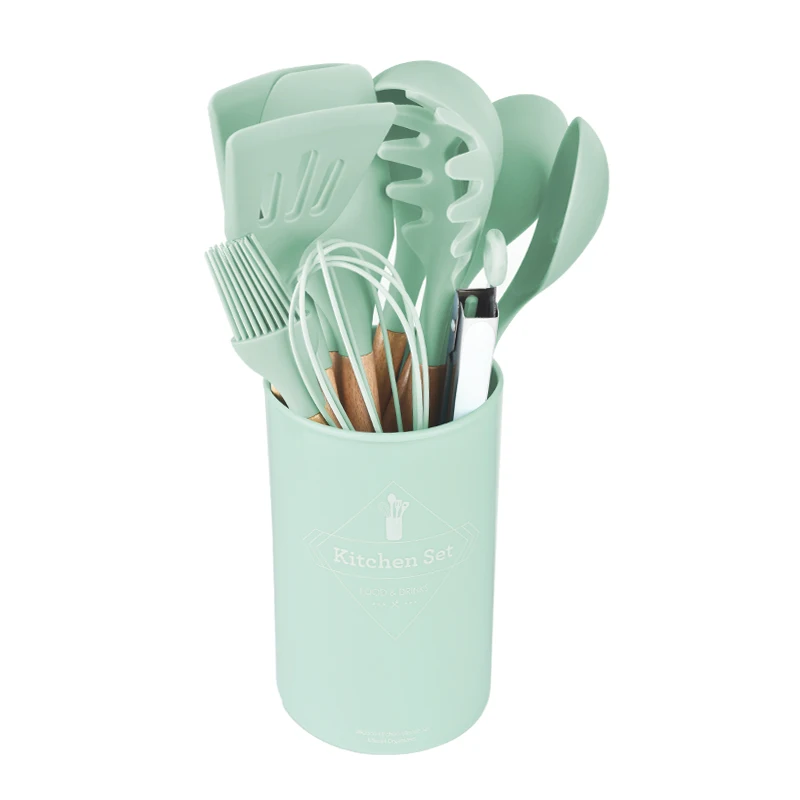 12 шт. в упаковке, Прямая продажа с фабрики деревянная ручка Силиконовая кухонная набор инструментов для приготовления еды силиконовые столовые приборы