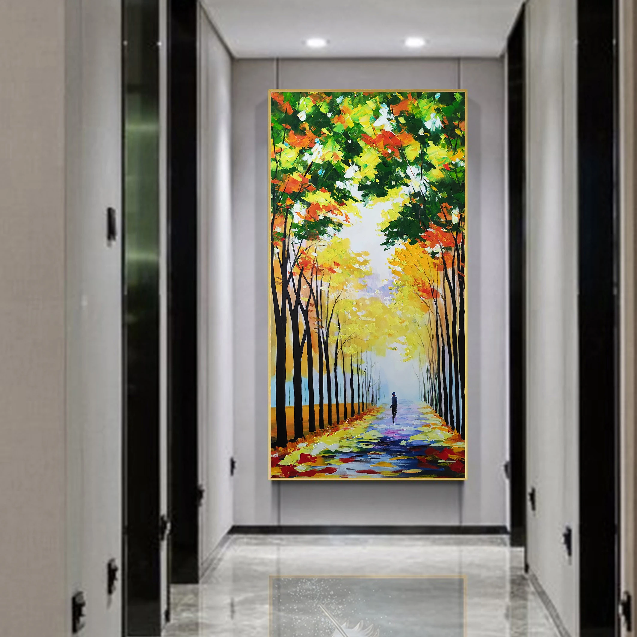 Handpainted Abstract Oil Painting of a Colorful Tree on Canvas Landscape Artwork