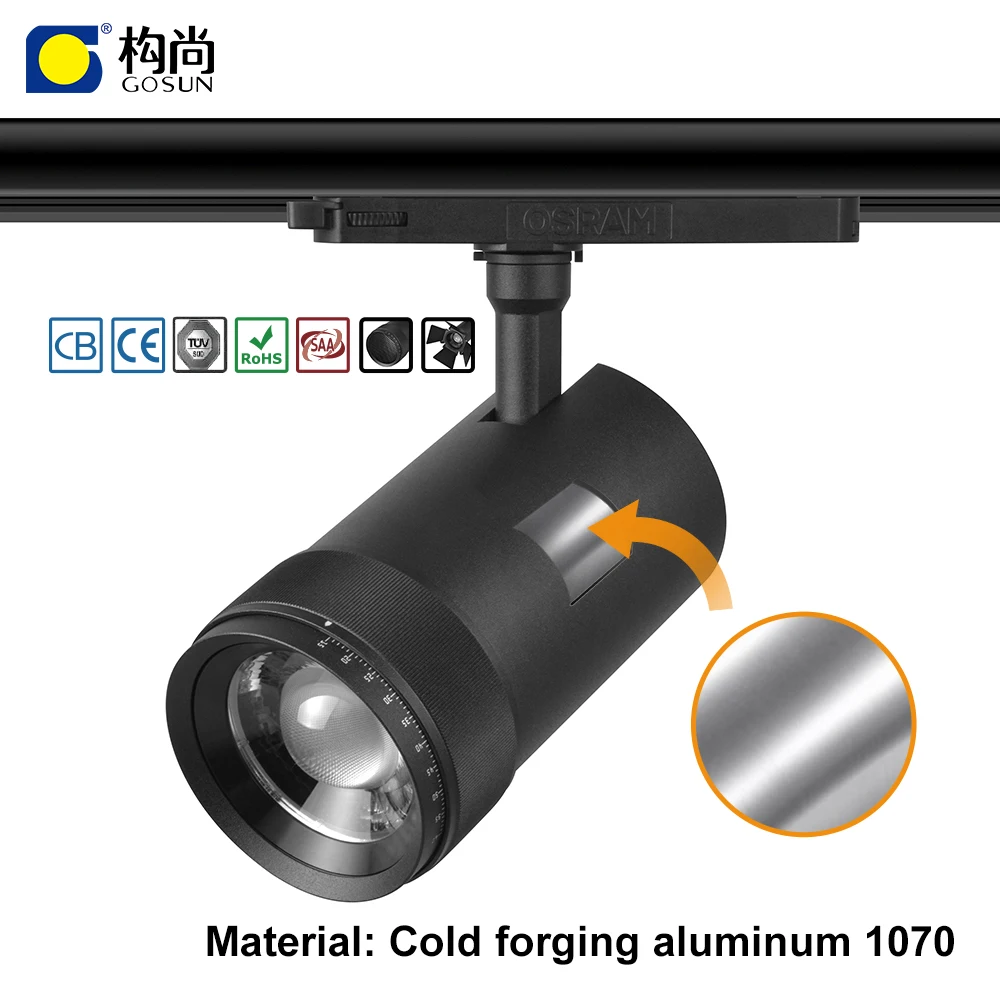 GOSUN 15-60 degree zoomable aluminum profile smart TRIAC dimmable 15-42w led focos track spotlight