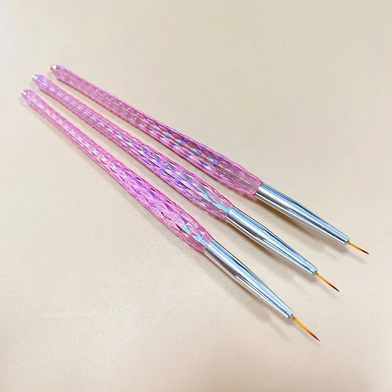 New 3pcs nail liner brush set pink transparent handle nail art pen manicure tool drawing lines stripe painting flower pen