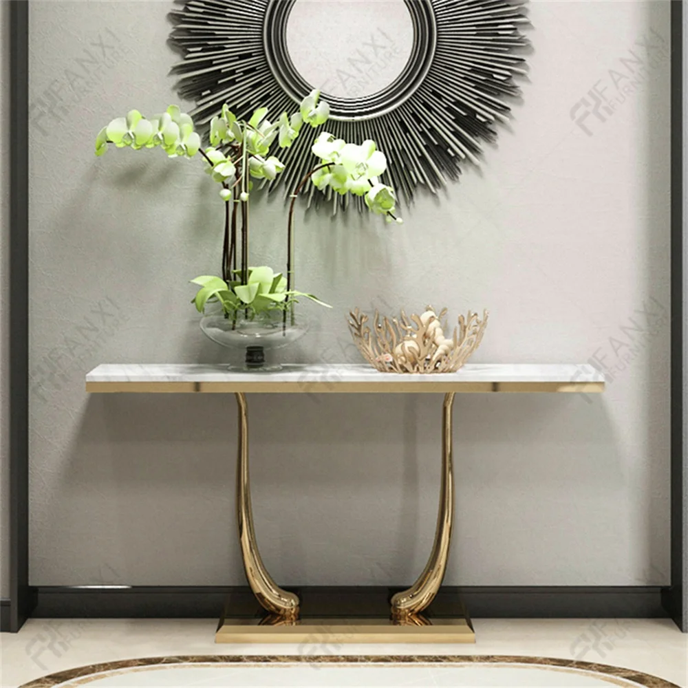 Living room furniture gold stainless steel console table modern royal console table luxury marble console tables CT100