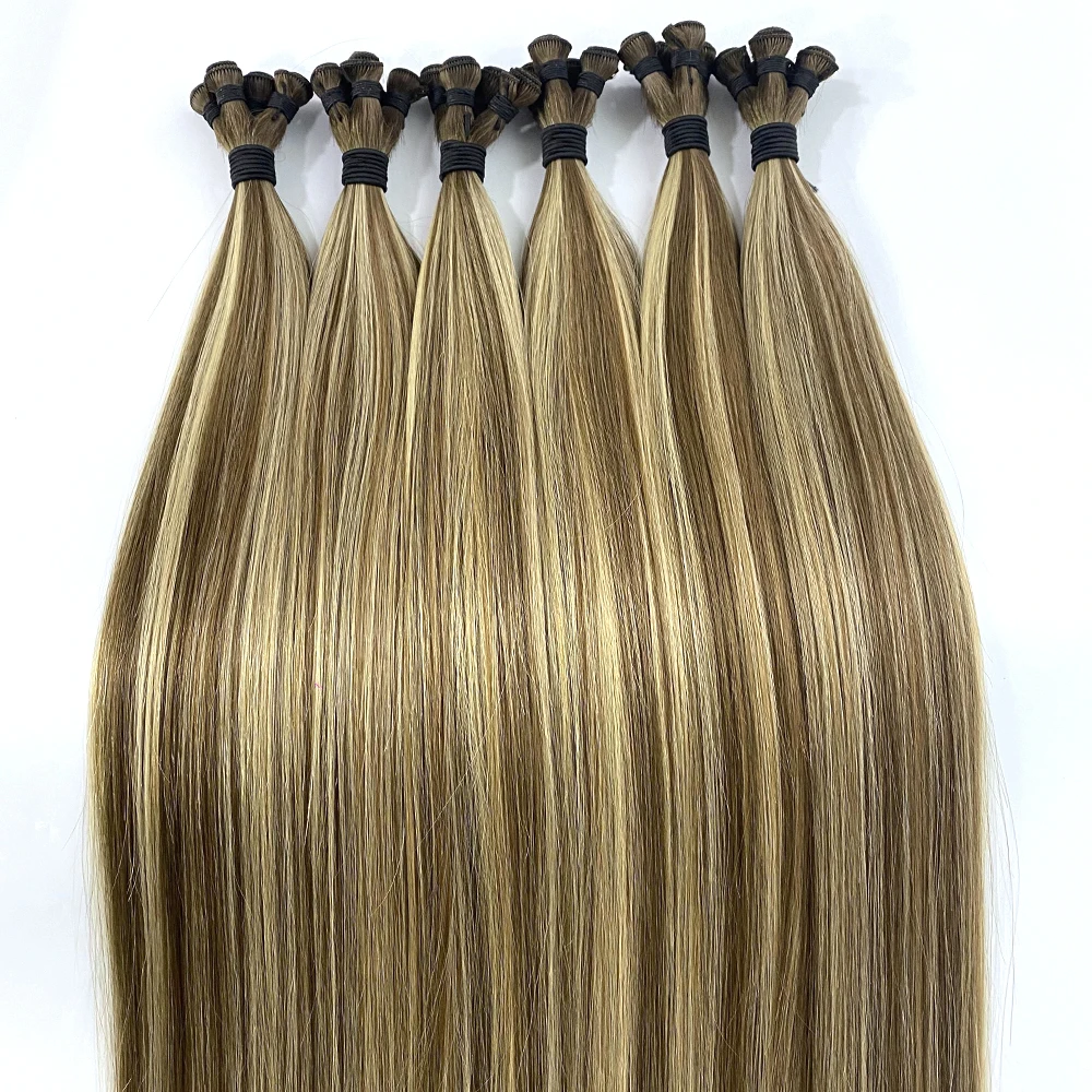 Handtied Weft Natural Look Smooth Soft Russian Cuticle Aligned Hair Lightweight Double Drawn Handtied Weft