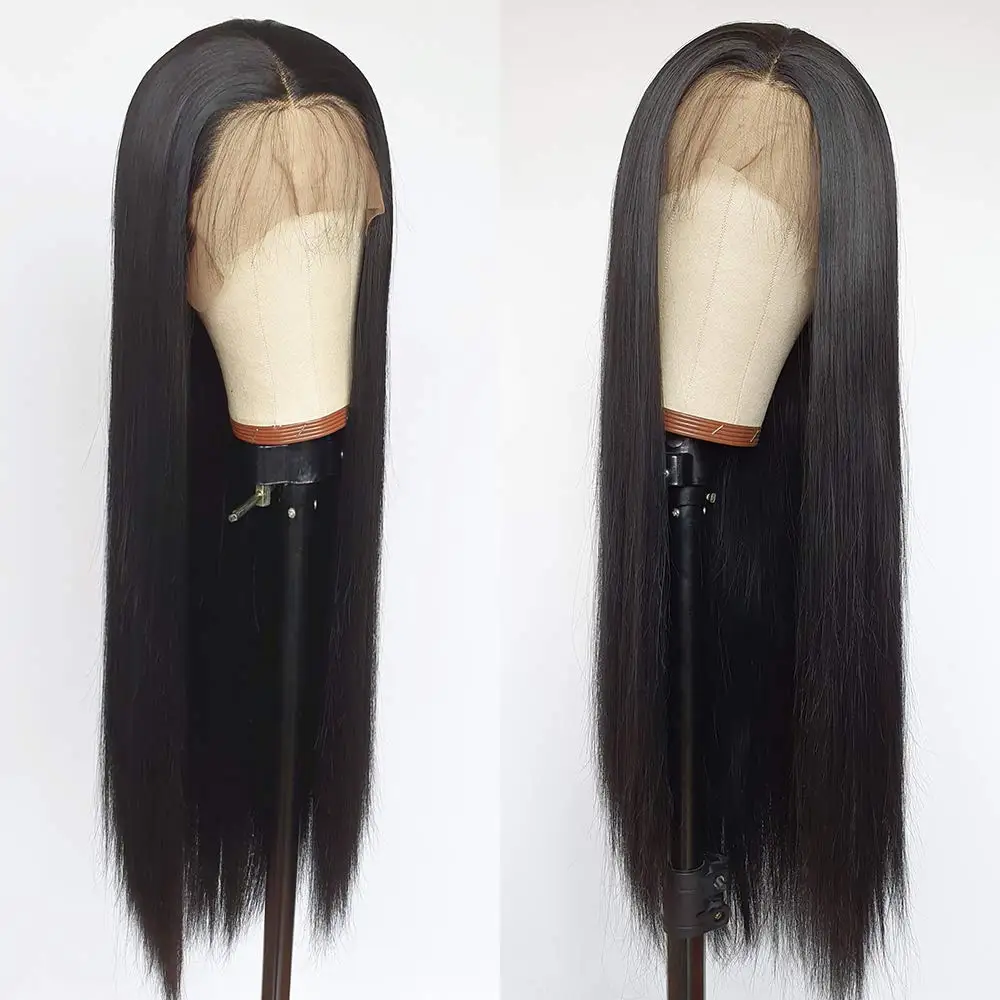 Wholesale china 10-28 inch 100% remy brazilian glueless bone straight human hair lace front blend wigs for black women