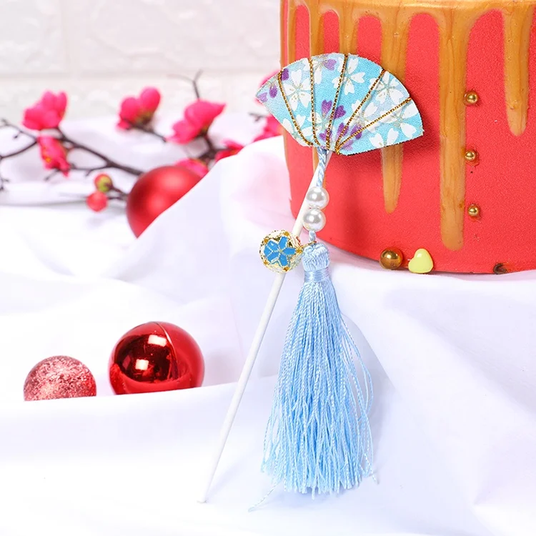 New Chinoiserie Chinese style cake topper small bell  fan purl cake toppers birthday  wedding  party Supplies cake topper