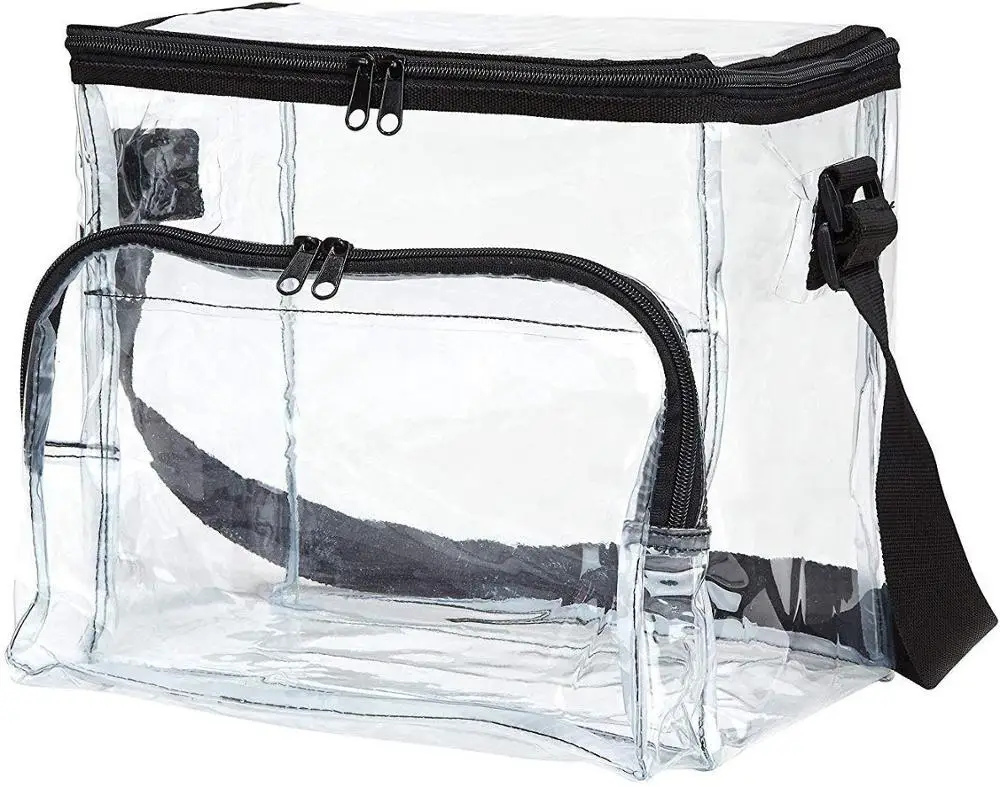 Large Clear Lunch Bag PVC Lunch Box with Adjustable Strap and Front Storage Compartment