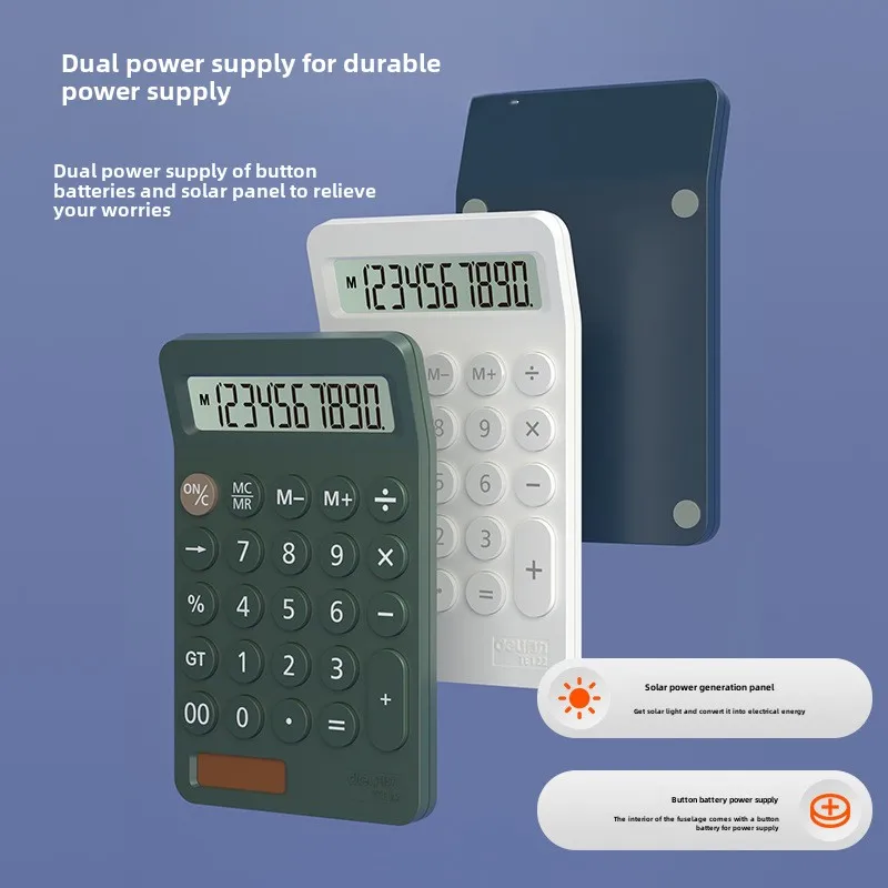 Deli TE122 Portable Business Office Calculator Dual Power Supply Small Hit Style Digital Solar Battery for School Wholesale