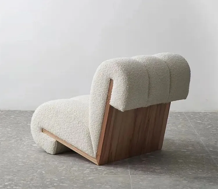 modern nordic living room furniture lambswool upholstery lounge chair wood boucle teddy fabric leisure chair