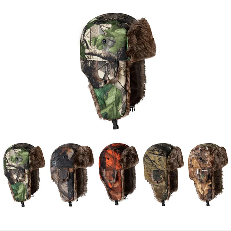 Wholesale Warm Cap Snow Hats Ear Flap Fur Trooper Men Earflap Trapper With Ear Flaps Camouflage Russian Winter Hats