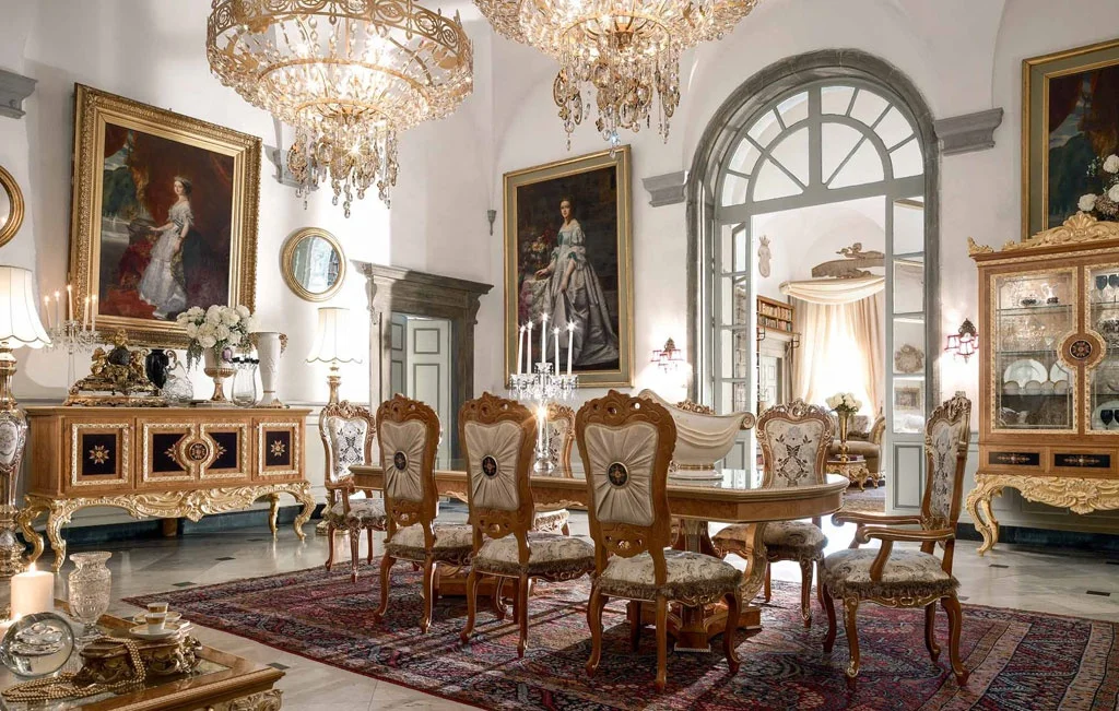 Russian Style Royal Dining Room Furniture Classic Solid Wood Dining Chairs With Carved Dining Table Set