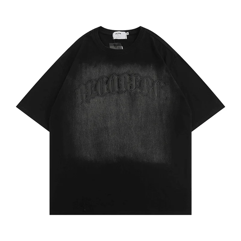 Custom Vintage Acid Wash T Shirt Oversized Drop Shoulder Designer Heavyweight Knitted O-Neck Logo Puff Printing Technique Fitted
