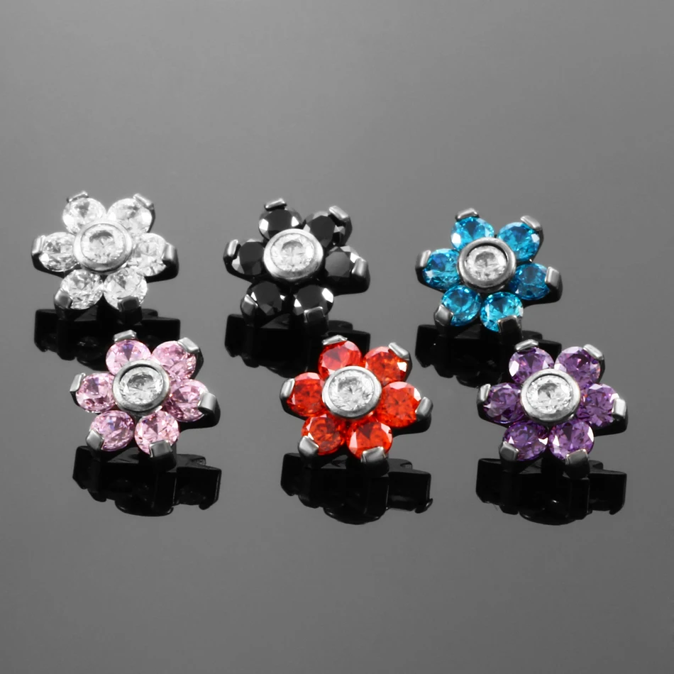 G23 Titanium Flower Crystal Dermal Anchor Top Micro Dermal Anchor Piercings Skin Diver Surface Piercing Sex Body Jewelry