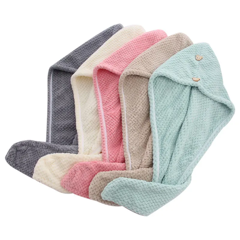 Wholesale Quick Dry Thick Double Side Pineapple Grid Microfibre Coral Fleece Women Hair Towel Wraps For Home