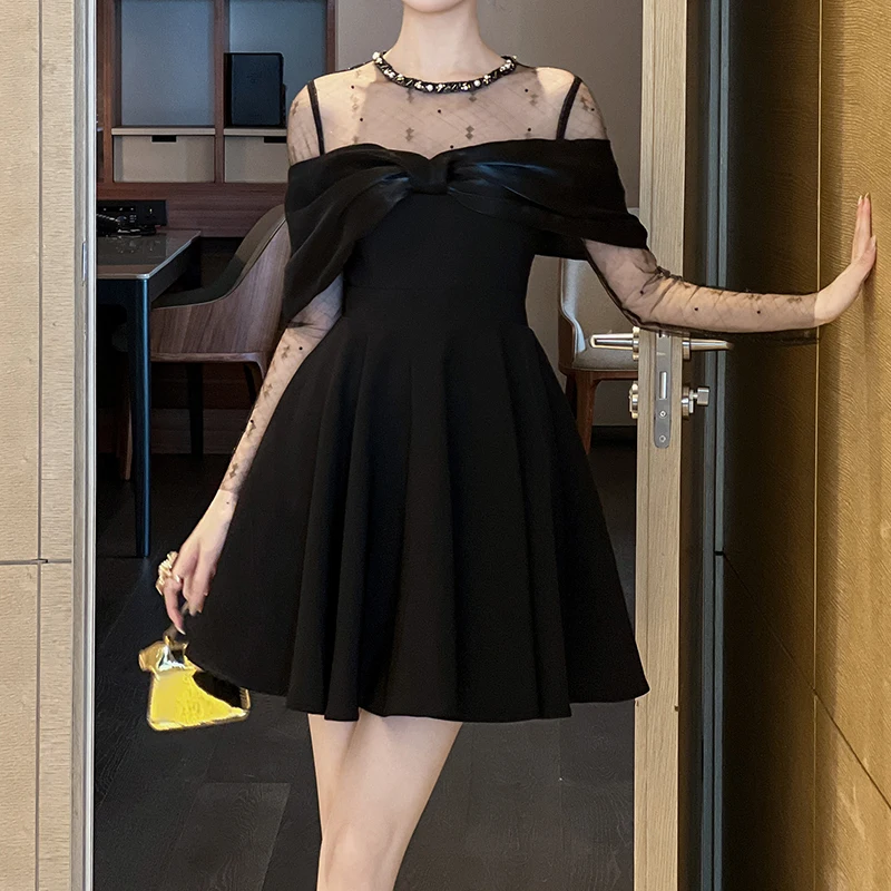 ZYHT 21405 Wholesale Sexy Fashion Ladies Black Princess Short Long Sleeve Cocktail Birthday Elegant Mini Party Dresses for Women