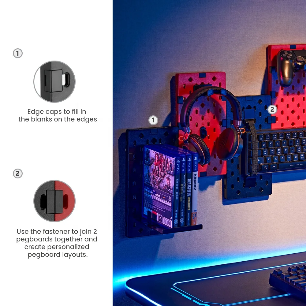 GPB-02 Metal Wall Mounted Gaming Peg Board Pegboard Organizer with Hooks