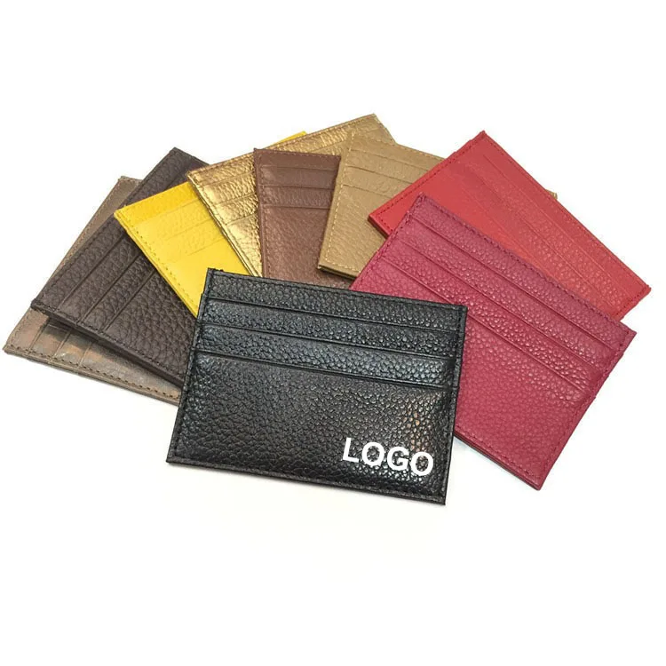 Держатель для карт из натуральной кожи кошелек кредитных тонкий женщин и мужчин с логотипом на заказ 7 слотов разные цвета