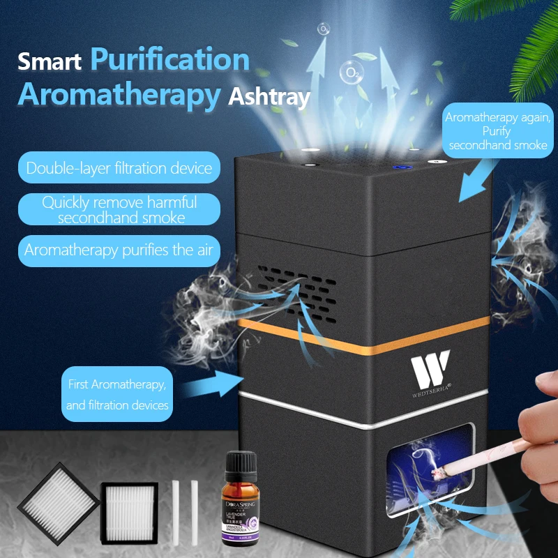 Wedtserha Custom Logo Smart Automatic Smoke Removal Air Purifier Ashtray Smokeless Cigar Ashtray Portable Ashtray For Car