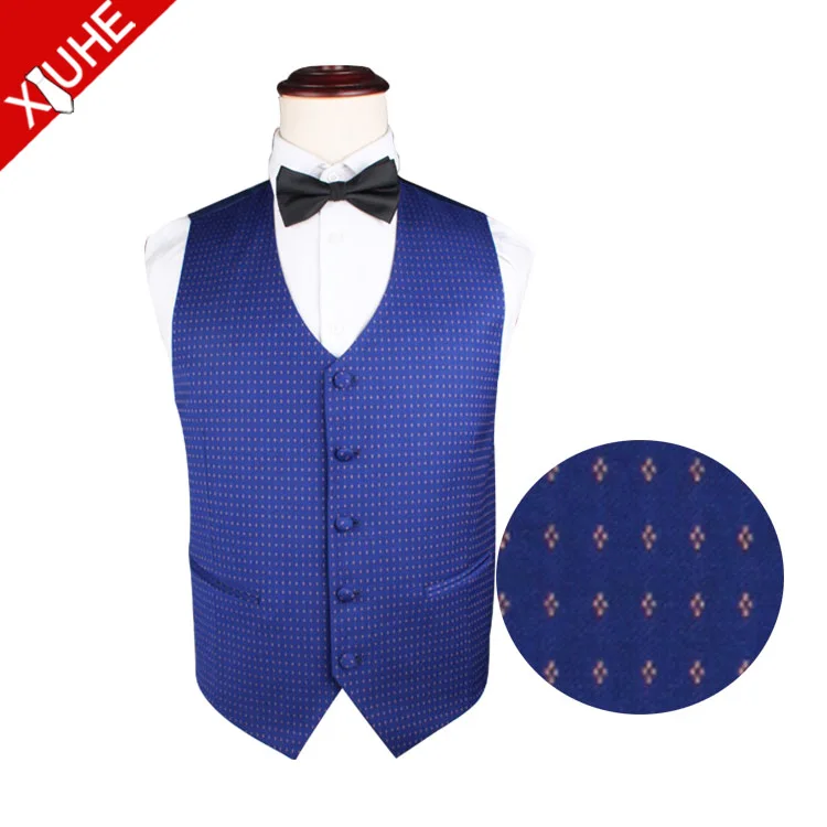 Navy Blue Dot Elegant New Design Fashion Mens Polyester Waistcoat
