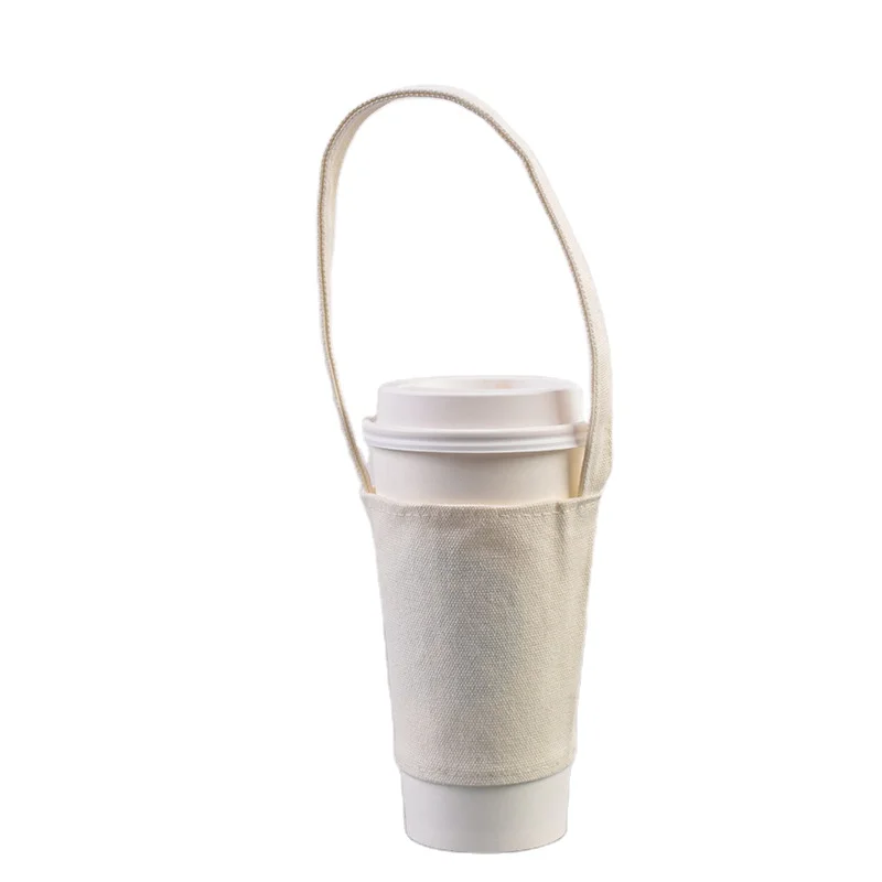 Custom Handmade Cup Sleeve Holder Canvas Insulation Bottle Portable Diagonal Rope Case Beverage Bag Cup Holder New