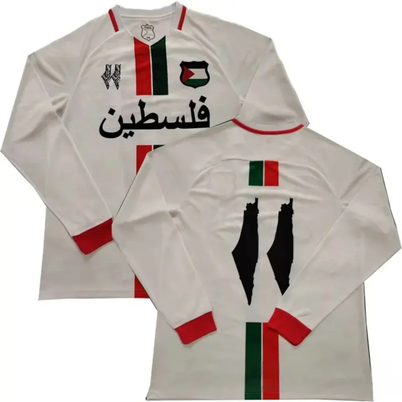 New Design Palestine T-shirt Long Sleeve White Polyester Free Palestine Soccer Jersey Football Shirt