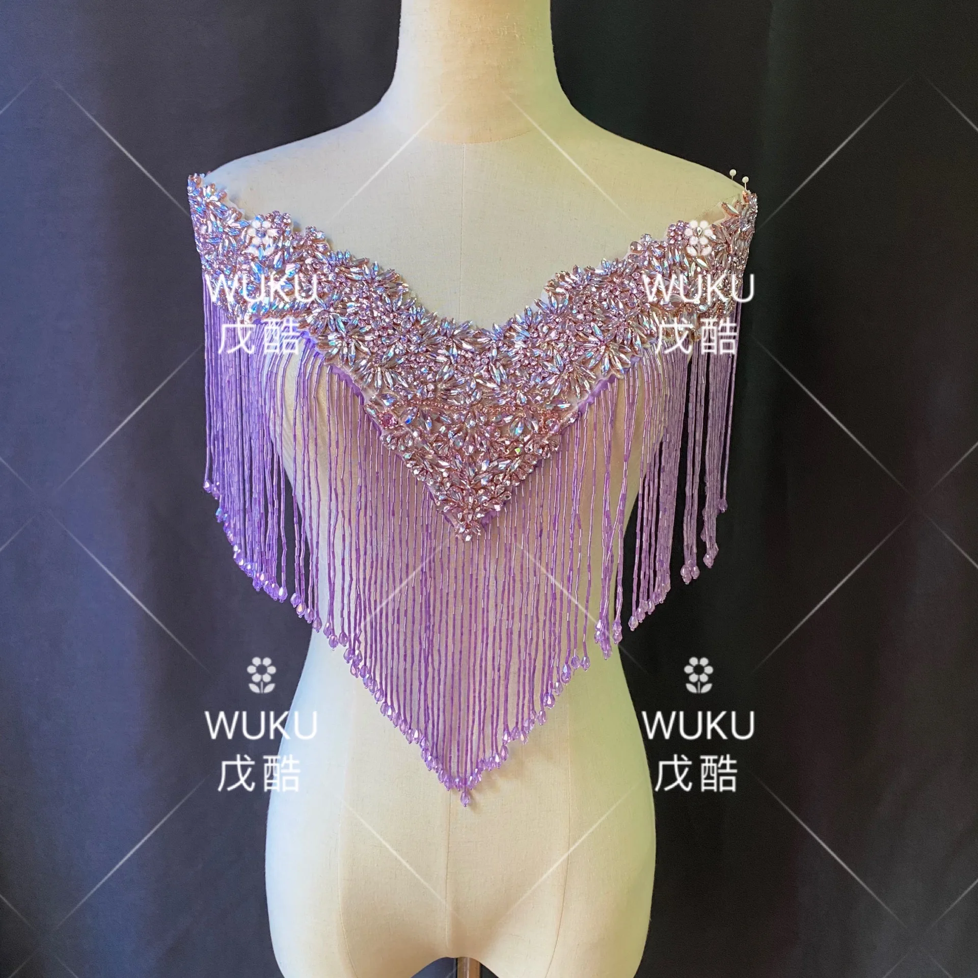2022 Wuku Bling Bling Crystal Bolero with Tassel Fringe in Purple