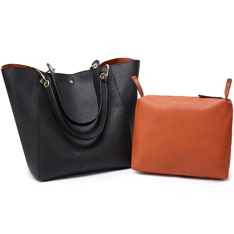 Classical Vintage fashion large 2pcs purses ladies big size women bucket bags handbag