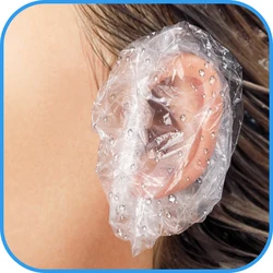 100 Disposable Ear Covers for Shower Waterproof Ear Shower Caps Plastic Hair Dye Protectors Elastic Hair Cut Ear Protectors
