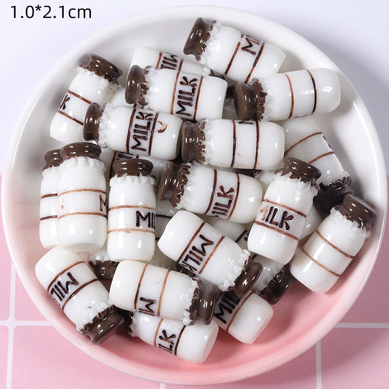 Hot sale dollhouse accessories mini size colored simulation 3d milk bottle resin cabochons for  DIY craft decoration
