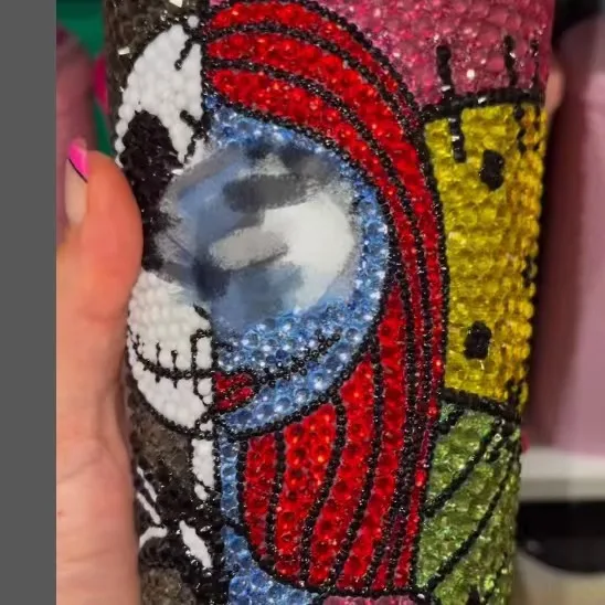 Halloween 720ml Bling Cups Plastic Straw Diamond Gem Colored Beverage Cup Bottle Oem Custom Rhinestone Straw Cup
