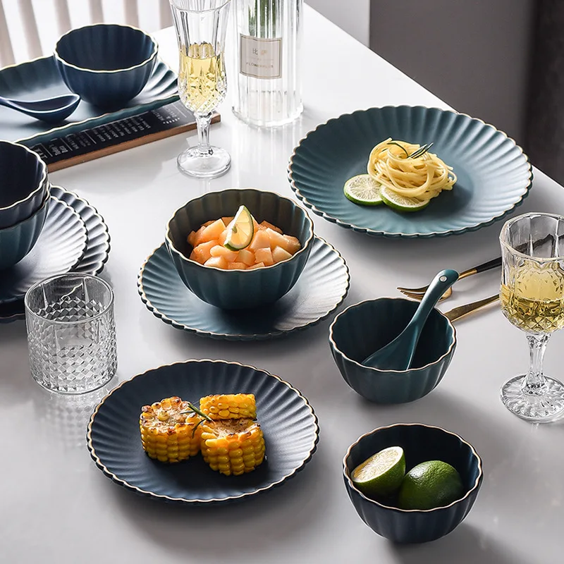 Nordic luxury matte painted Phnom Penh ceramic tableware creative rice bowl dish plate square plate household set wholesale