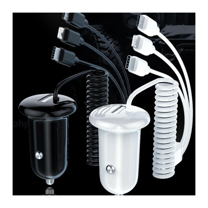 New designs Mobile Phone car charger with cables, OEM custom 3in1 fast charging 15W chargre for car