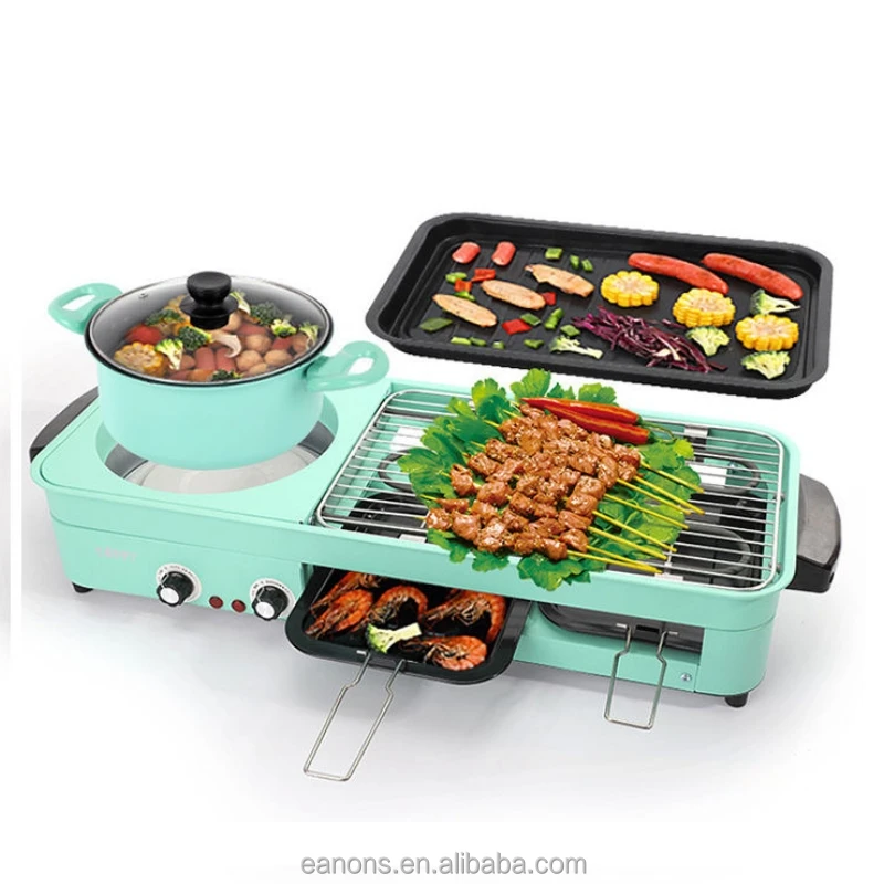 Multifunctional 2 in 1 Home Smokeless Hot Pot Electric Non-stick Grill Pan Hotpot Kebab Barbecue BBQ Grill for kitchen cooking