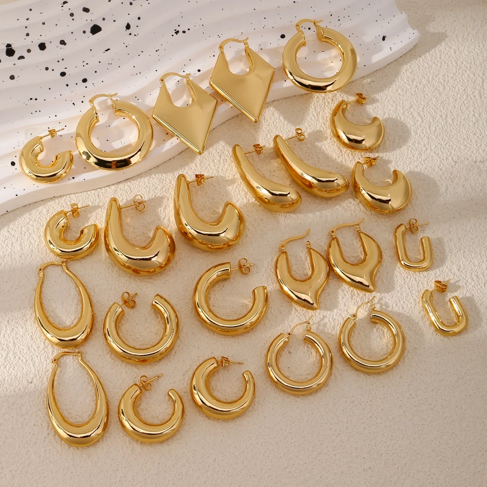 Hongtong Minimalist Simple 18K Gold Plated Classic Hot Sale Women Jewelry Huggie Earrings