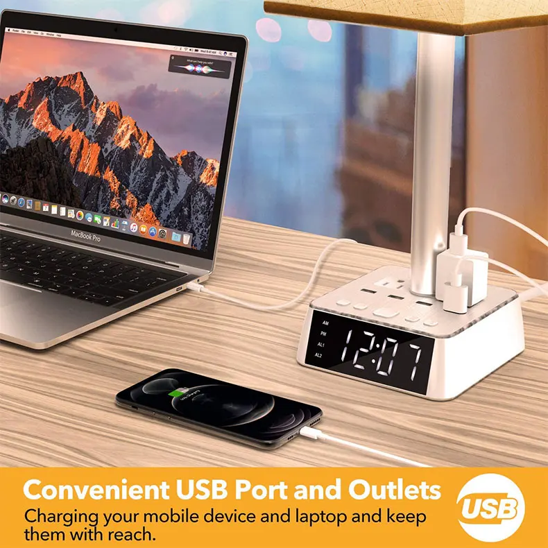 Светильник-будильник DL809C с USB-концентратором
