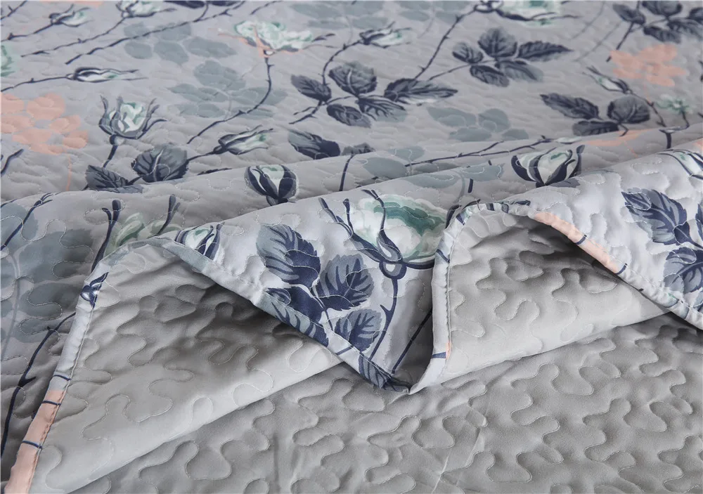 BORYARD Quilt Bedspread Set Floral Printed Stitching Queen King Size Quilted Quilt Colchas